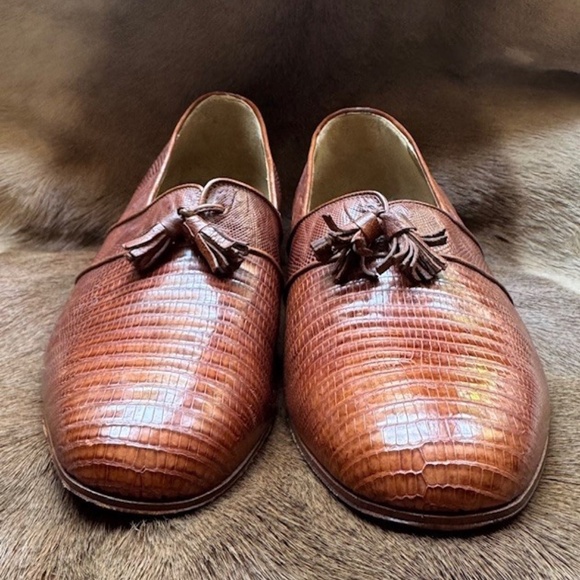 Brown Lizard Leather DANIELE FERRADINI Dress Loafers 11.5 [VINTAGE - NEVER WORN] - Picture 5 of 11